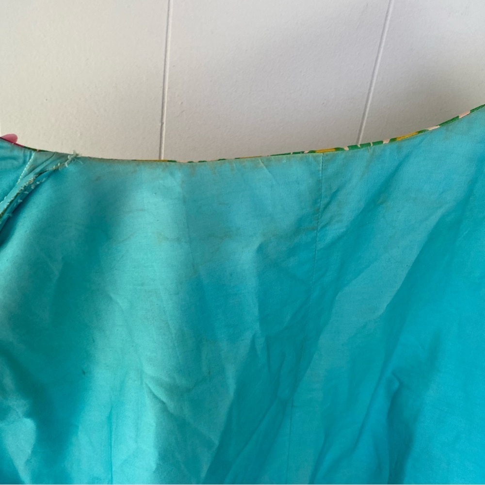 VTG 60s Top Cape Hippie Yellow Hawaiian Cotton Tunic Boho One Size Handmade - Picture 15 of 16